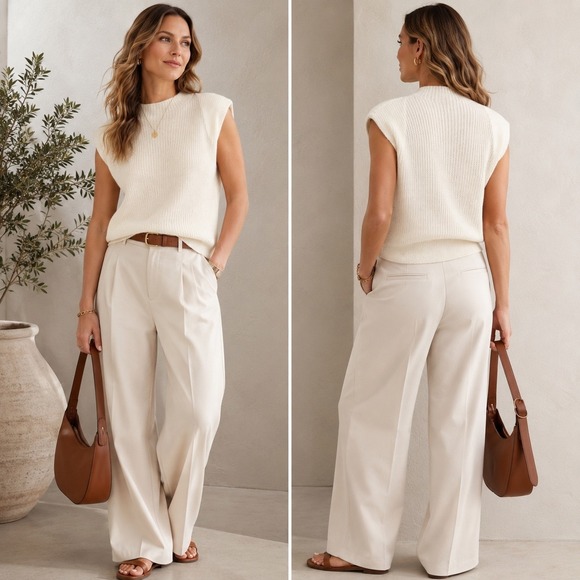 Banana Republic Sweaters - Banana Republic Cream Sleeveless Ribbed Crewneck Sweater